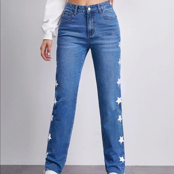 Reflective Star Print Straight Leg Jeans - Picture 2 of 7